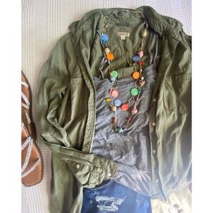 Merona L army olive green flannel long sleeve collared button up over shirt NWOT